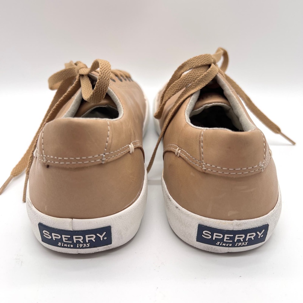 SPERRY Sneaker Mens 7 Tan Leather Low Top Top-sider striper Leather Sneaker NWOB - Picture 4 of 12
